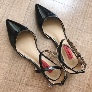 London Rebel Two Part Ankle Strap Black Flats